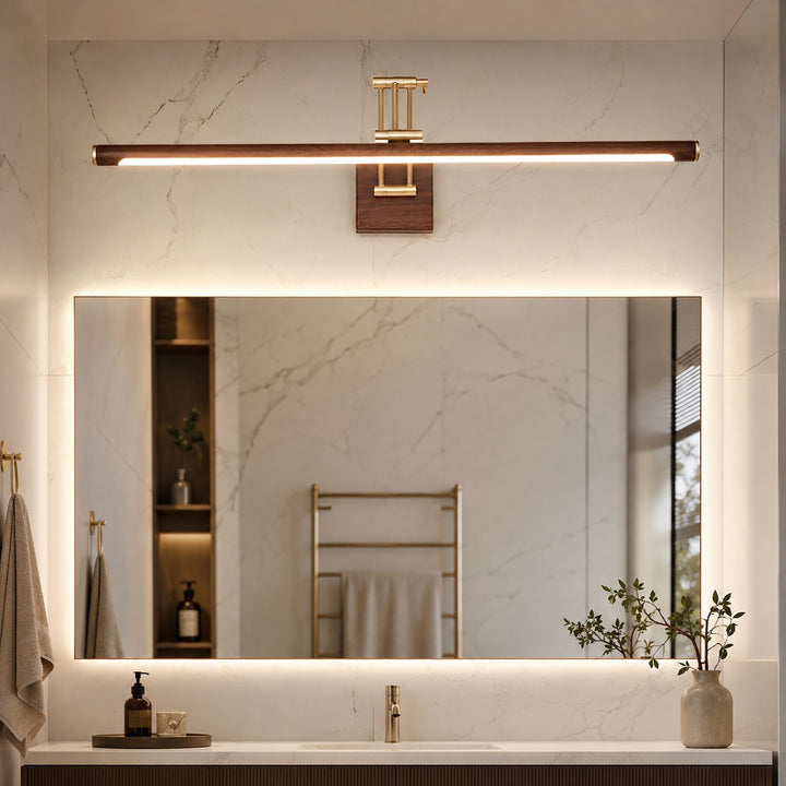 Walnut Linear Wall Light Adjustable LED Brass Fixture for Modern Indoor Spaces