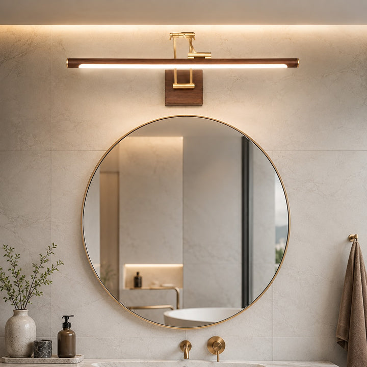 Walnut Linear Wall Light Adjustable LED Brass Fixture for Modern Indoor Spaces