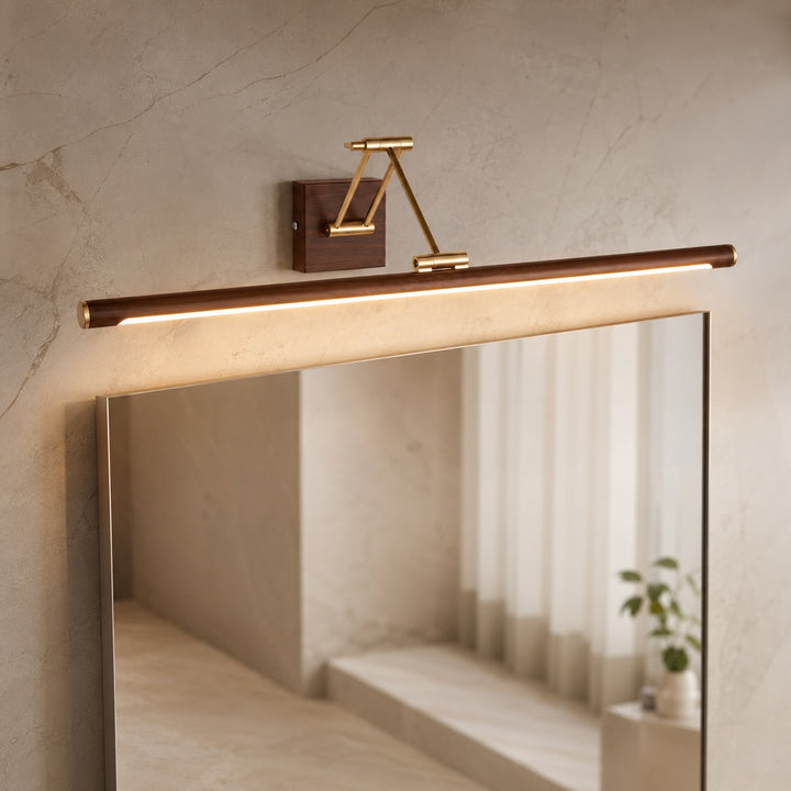 Walnut Linear Wall Light Adjustable LED Brass Fixture for Modern Indoor Spaces