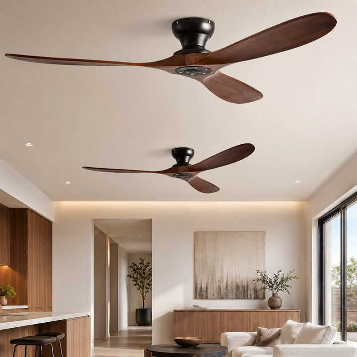 Modern Low Profile Ceiling Fan with Wood Blades, Remote Control & Quiet DC Motor