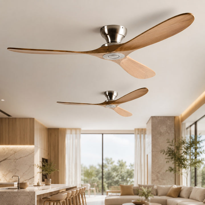Modern Low Profile Ceiling Fan with Wood Blades, Remote Control & Quiet DC Motor