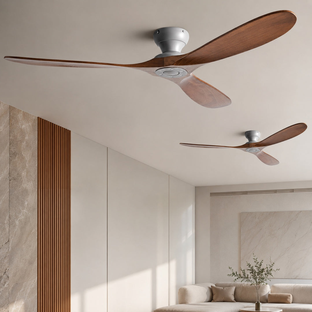 Modern Low Profile Ceiling Fan with Wood Blades, Remote Control & Quiet DC Motor