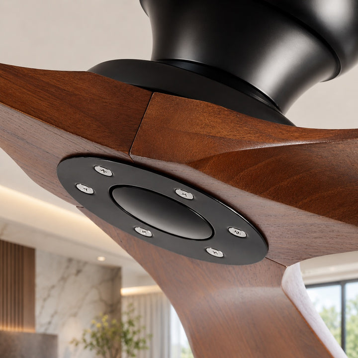 Modern Low Profile Ceiling Fan with Wood Blades, Remote Control & Quiet DC Motor