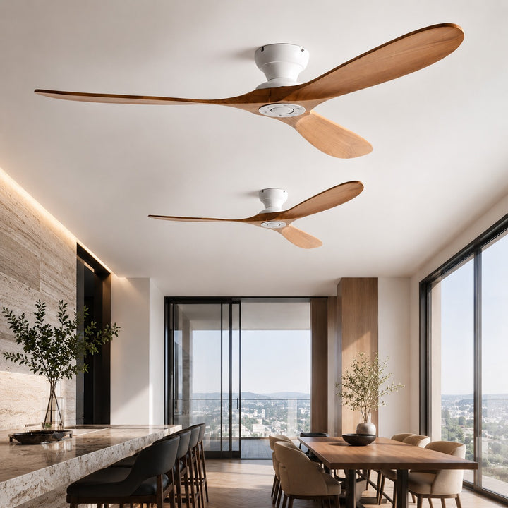 Modern Low Profile Ceiling Fan with Wood Blades, Remote Control & Quiet DC Motor