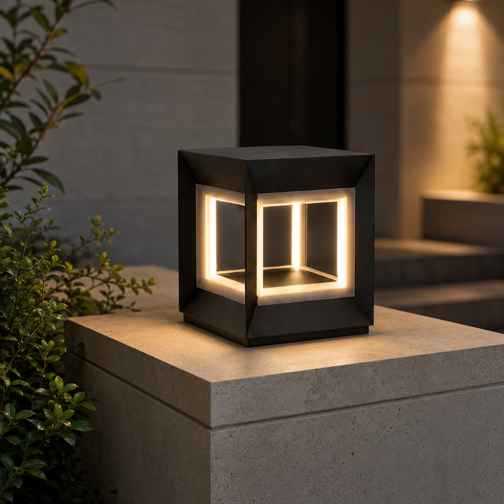 Modern Outdoor Post Light Rectangular Stainless Steel Waterproof LED Solar Hardwired