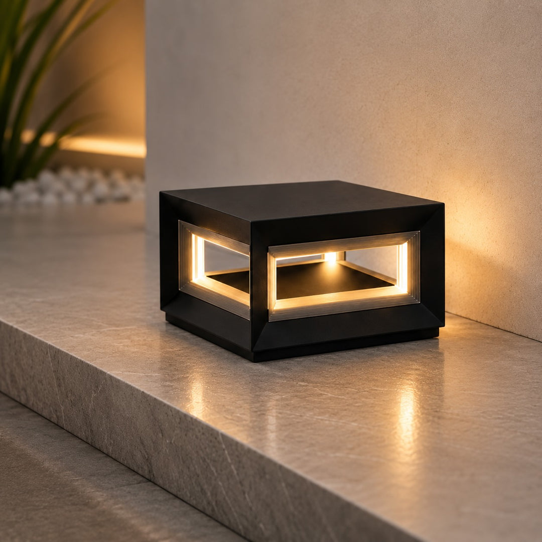 Modern Outdoor Post Light Rectangular Stainless Steel Waterproof LED Solar Hardwired