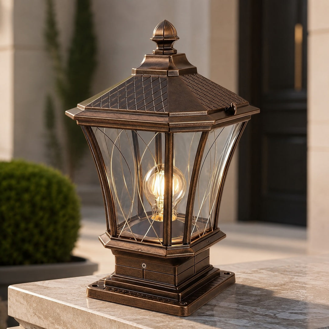 Traditional Solar Outdoor Post Light with Octagonal Glass Shade Aluminum Construction LED 5W