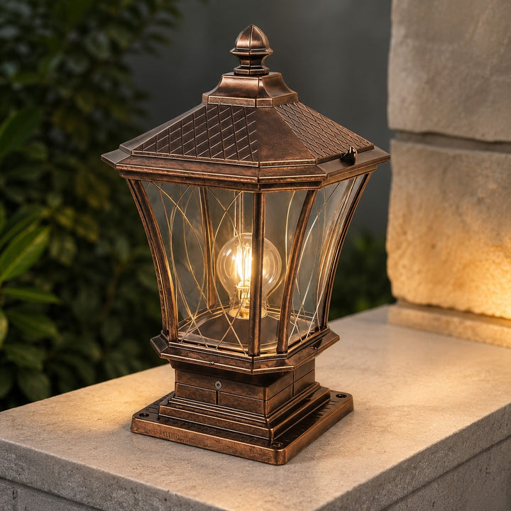 Traditional Solar Outdoor Post Light with Octagonal Glass Shade Aluminum Construction LED 5W