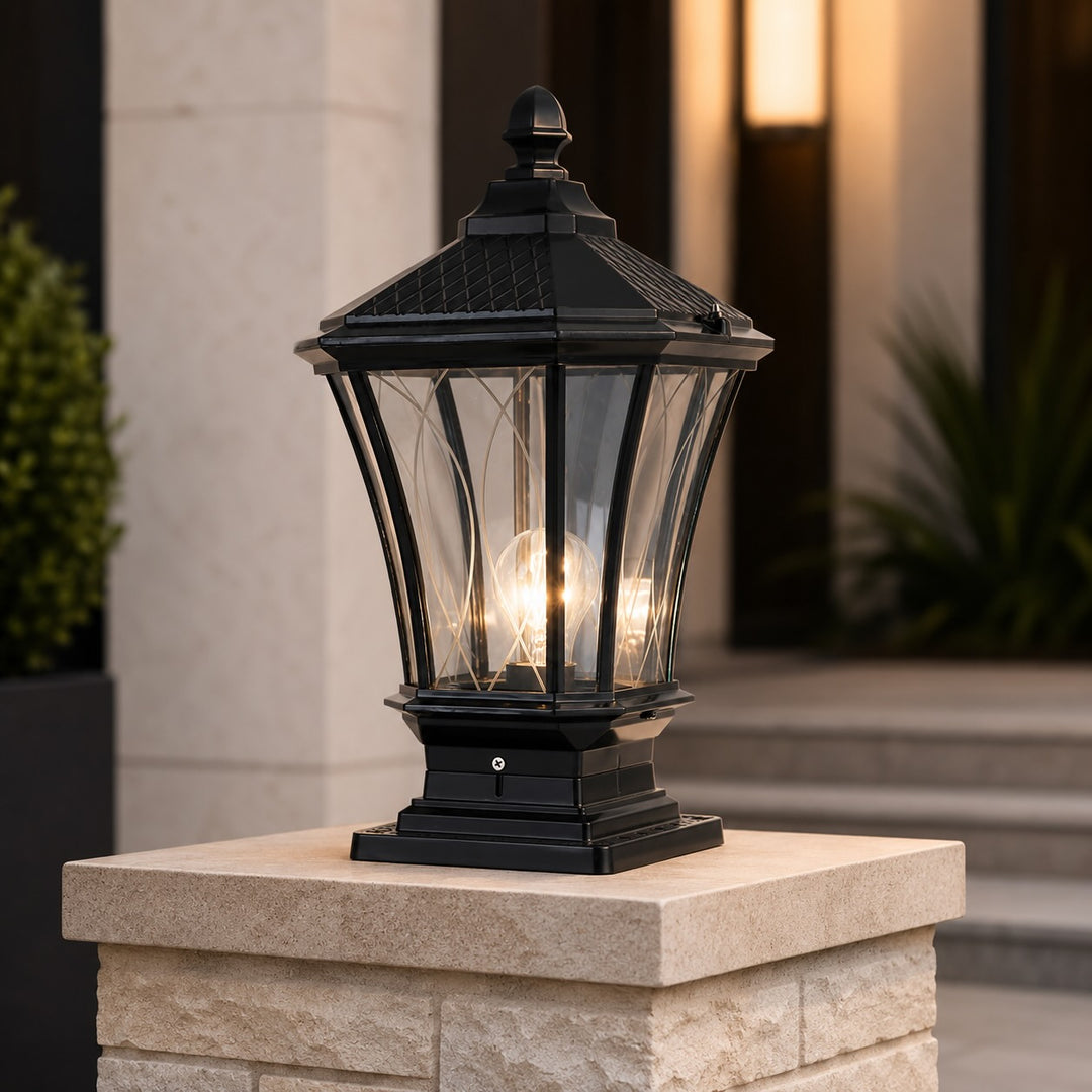Traditional Solar Outdoor Post Light with Octagonal Glass Shade Aluminum Construction LED 5W