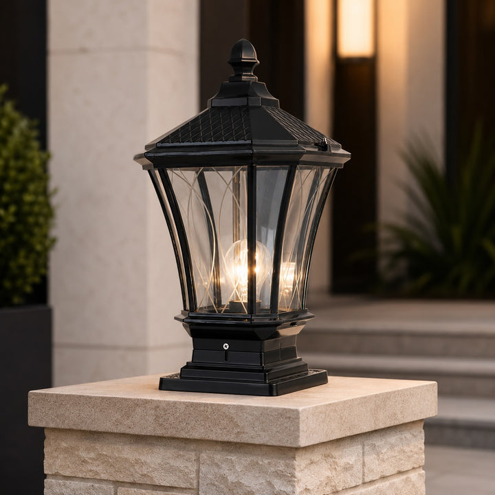 Traditional Solar Outdoor Post Light with Octagonal Glass Shade Aluminum Construction LED 5W