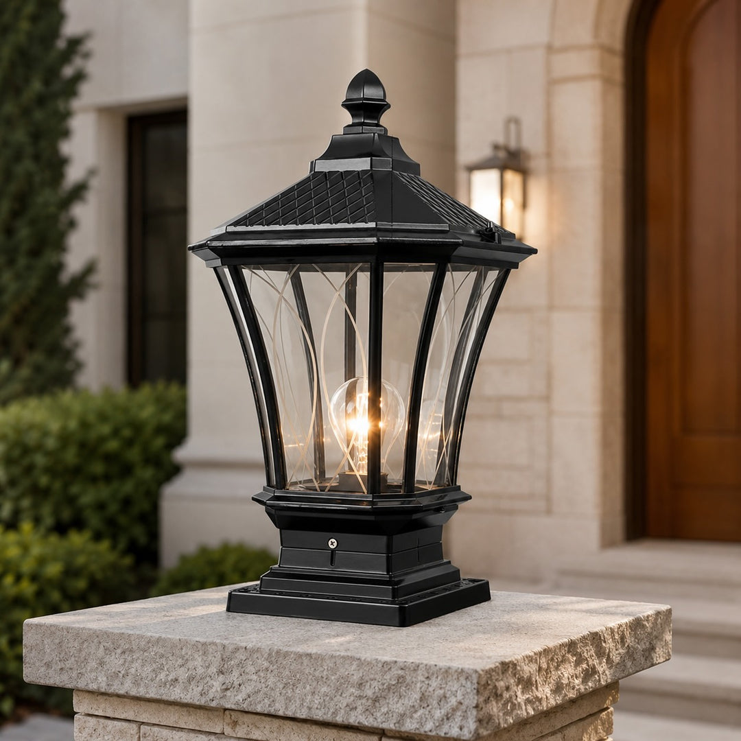 Traditional Solar Outdoor Post Light with Octagonal Glass Shade Aluminum Construction LED 5W