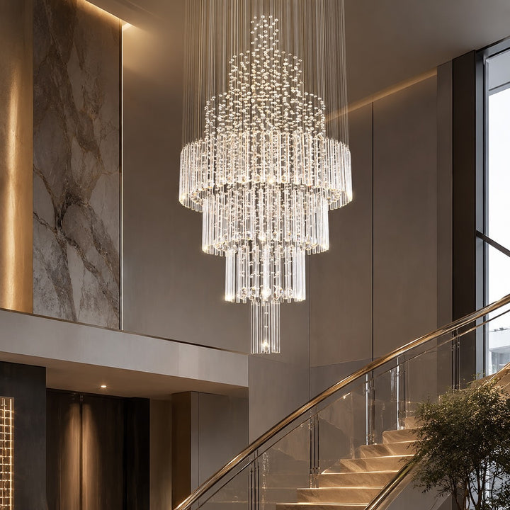 Modern Crystal Chandelier Adjustable Height K9 Glass Chrome Finish LED 18 Lights