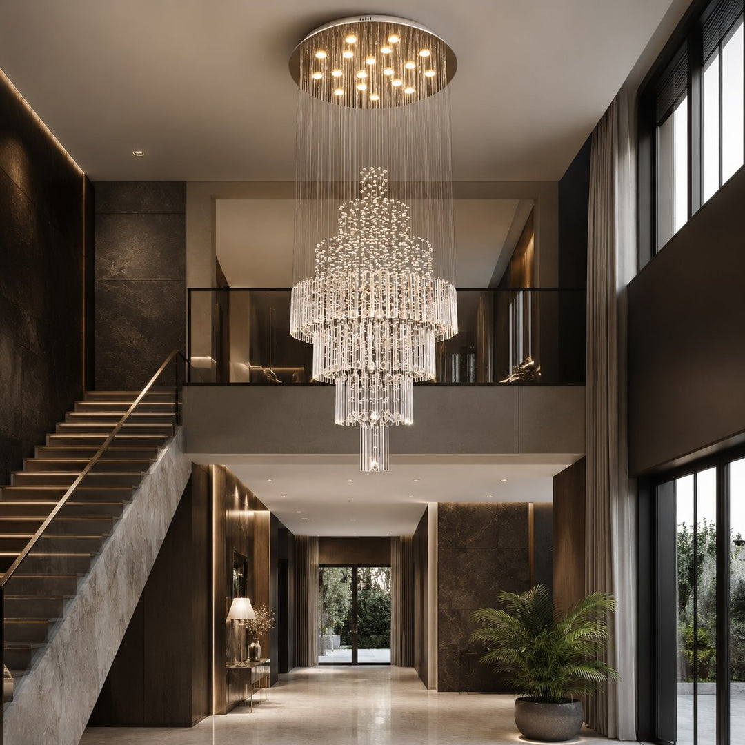 Modern Crystal Chandelier Adjustable Height K9 Glass Chrome Finish LED 18 Lights