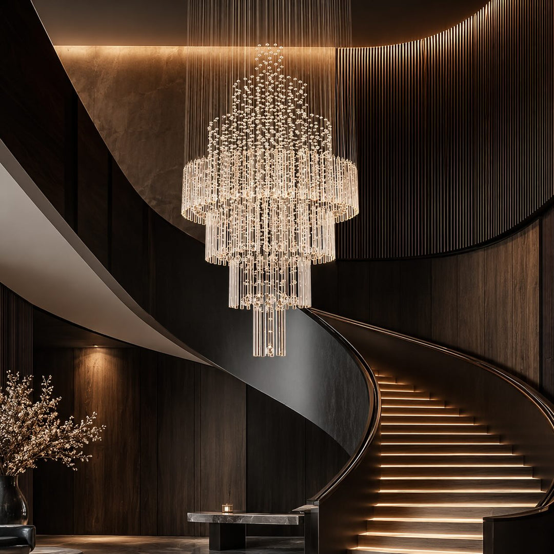 Modern Crystal Chandelier Adjustable Height K9 Glass Chrome Finish LED 18 Lights