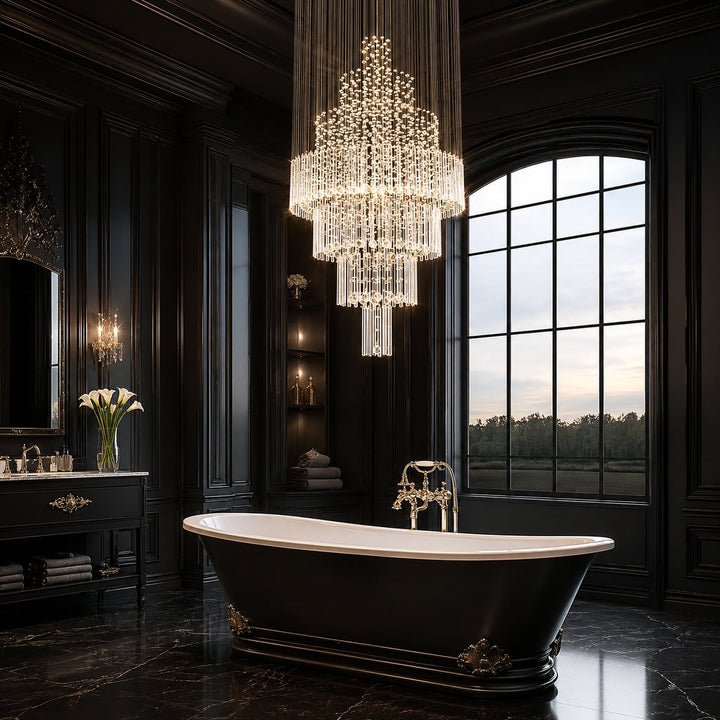 Modern Crystal Chandelier Adjustable Height K9 Glass Chrome Finish LED 18 Lights