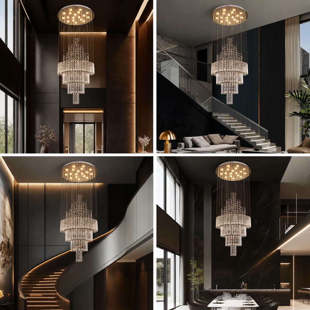 Modern Crystal Chandelier Adjustable Height K9 Glass Chrome Finish LED 18 Lights