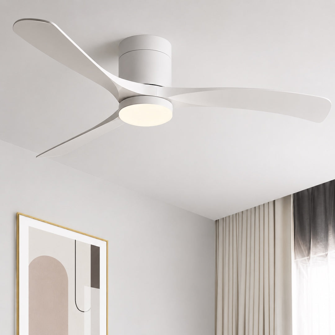 Flush Mount Ceiling Fan with Light, LED, 2400 Lumens, Remote Control & DC Motor
