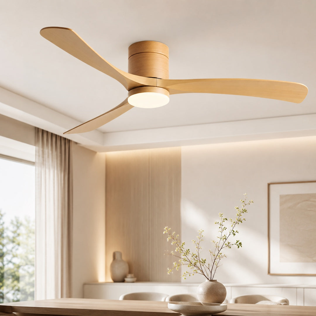 Flush Mount Ceiling Fan with Light, LED, 2400 Lumens, Remote Control & DC Motor