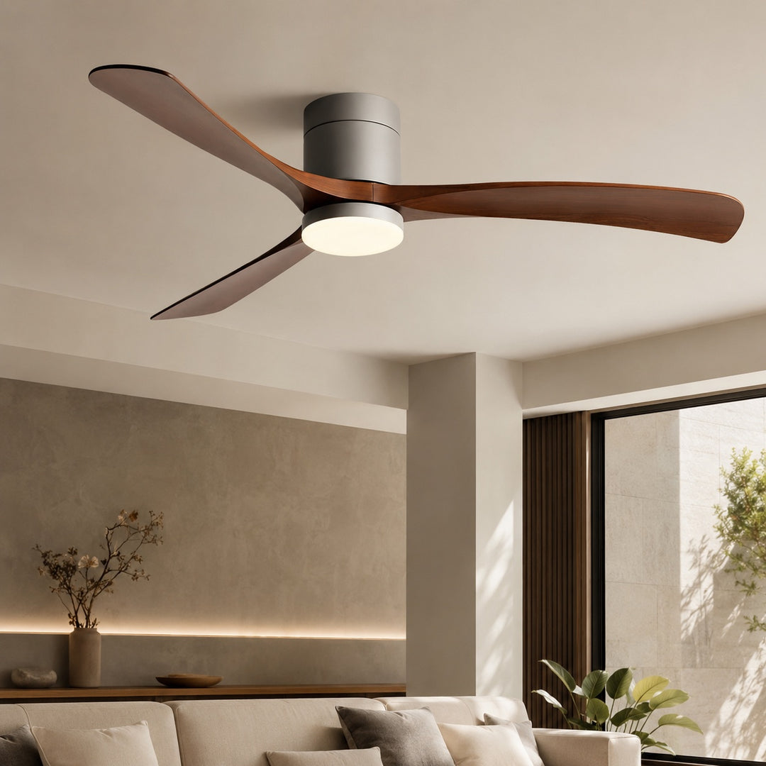 Flush Mount Ceiling Fan with Light, LED, 2400 Lumens, Remote Control & DC Motor