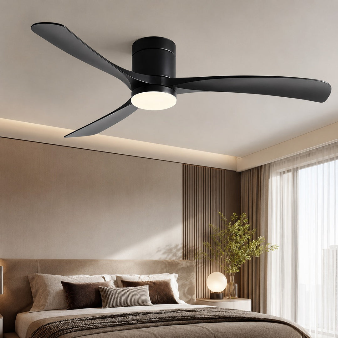 Flush Mount Ceiling Fan with Light, LED, 2400 Lumens, Remote Control & DC Motor