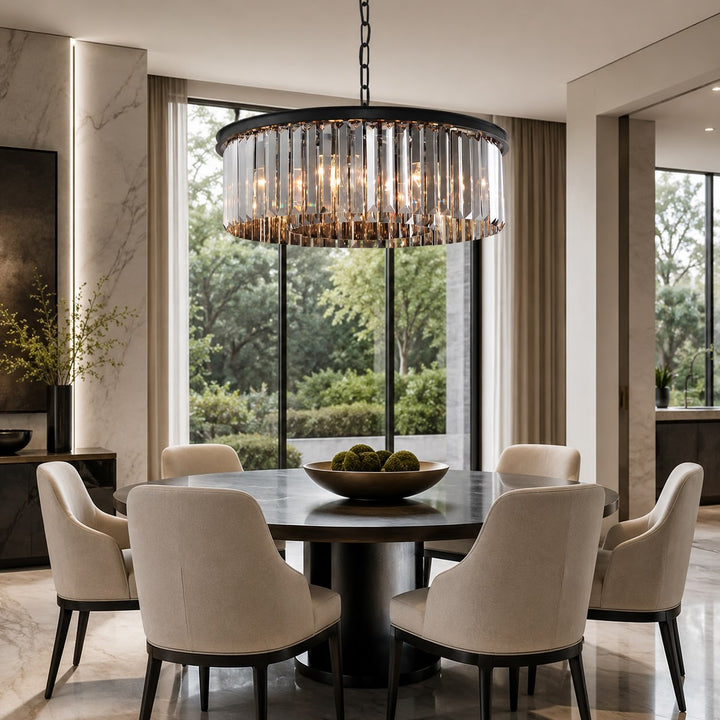 Modern Black Chandelier Pendant Light Adjustable Metal K9 Crystal 15 Lights for Elegant Illumination