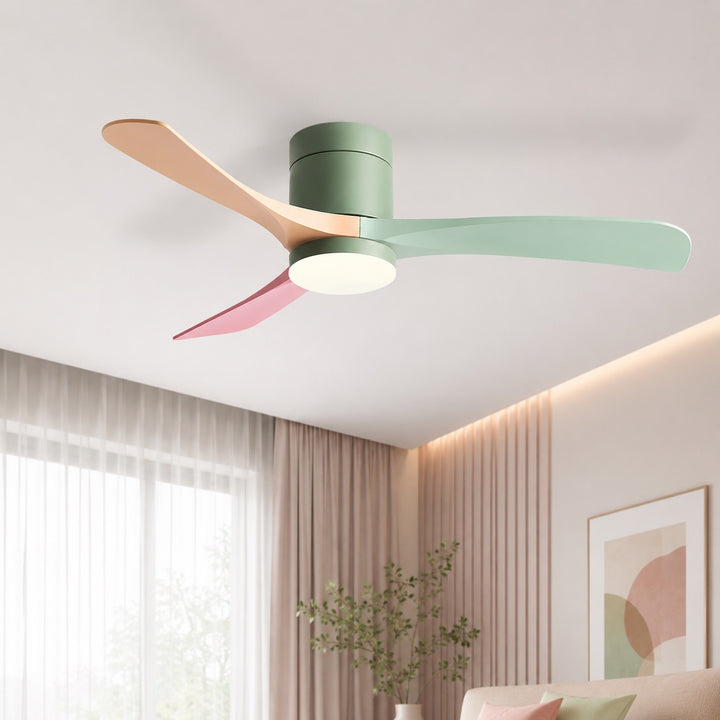 Flush Mount Ceiling Fan with Light, LED, 2400 Lumens, Remote Control & DC Motor