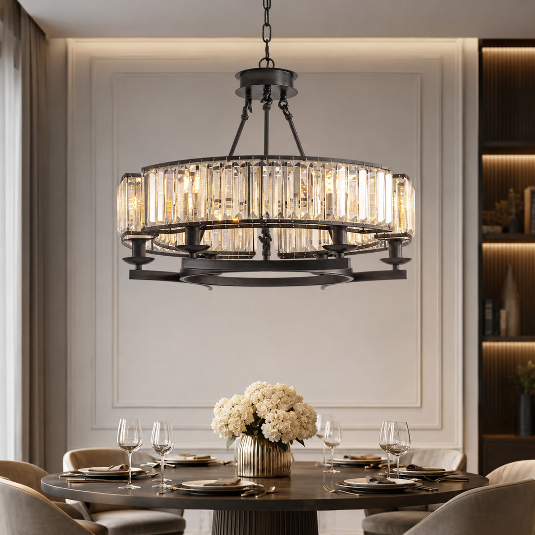 Rustic Crystal Chandelier Adjustable Hanging Light Metal Fixture for Dining Room Kitchen