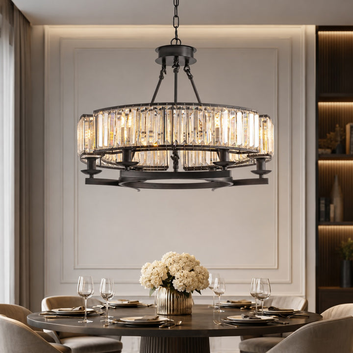 Rustic Crystal Chandelier Adjustable Hanging Light Metal Fixture for Dining Room Kitchen