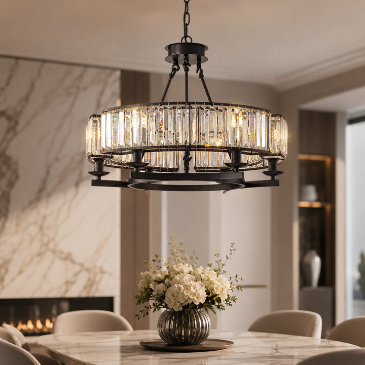 Rustic Crystal Chandelier Adjustable Hanging Light Metal Fixture for Dining Room Kitchen