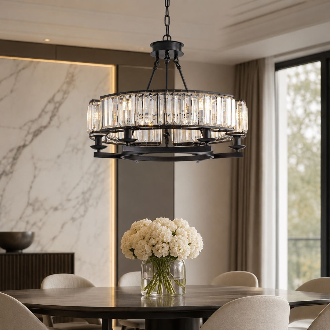 Rustic Crystal Chandelier Adjustable Hanging Light Metal Fixture for Dining Room Kitchen