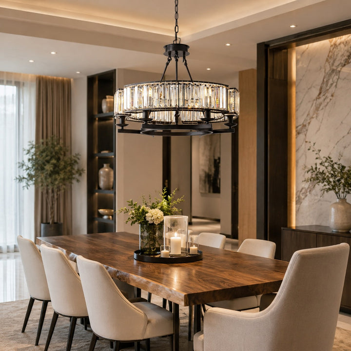 Rustic Crystal Chandelier Adjustable Hanging Light Metal Fixture for Dining Room Kitchen