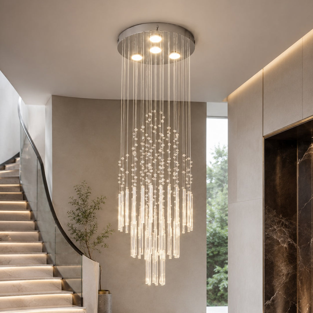 Modern Crystal Chandelier Adjustable Height K9 Glass Chrome Finish LED 18 Lights