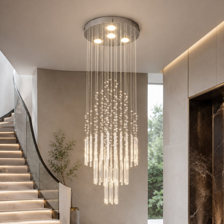 Modern Crystal Chandelier Adjustable Height K9 Glass Chrome Finish LED 18 Lights
