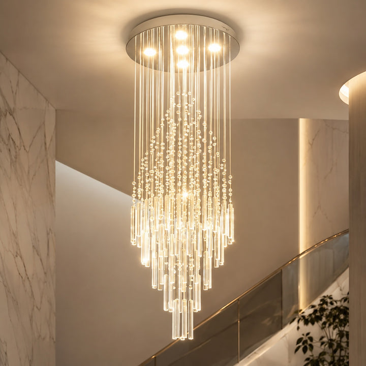 Modern Crystal Chandelier Adjustable Height K9 Glass Chrome Finish LED 18 Lights