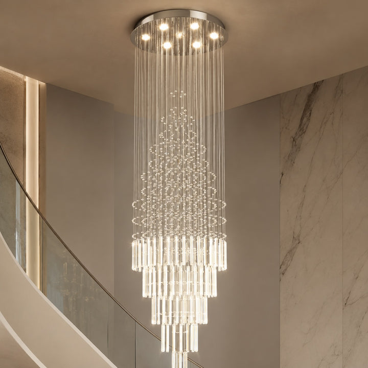 Modern Crystal Chandelier Adjustable Height K9 Glass Chrome Finish LED 18 Lights