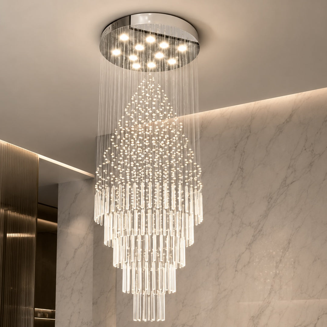 Modern Crystal Chandelier Adjustable Height K9 Glass Chrome Finish LED 18 Lights