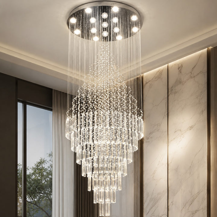 Modern Crystal Chandelier Adjustable Height K9 Glass Chrome Finish LED 18 Lights