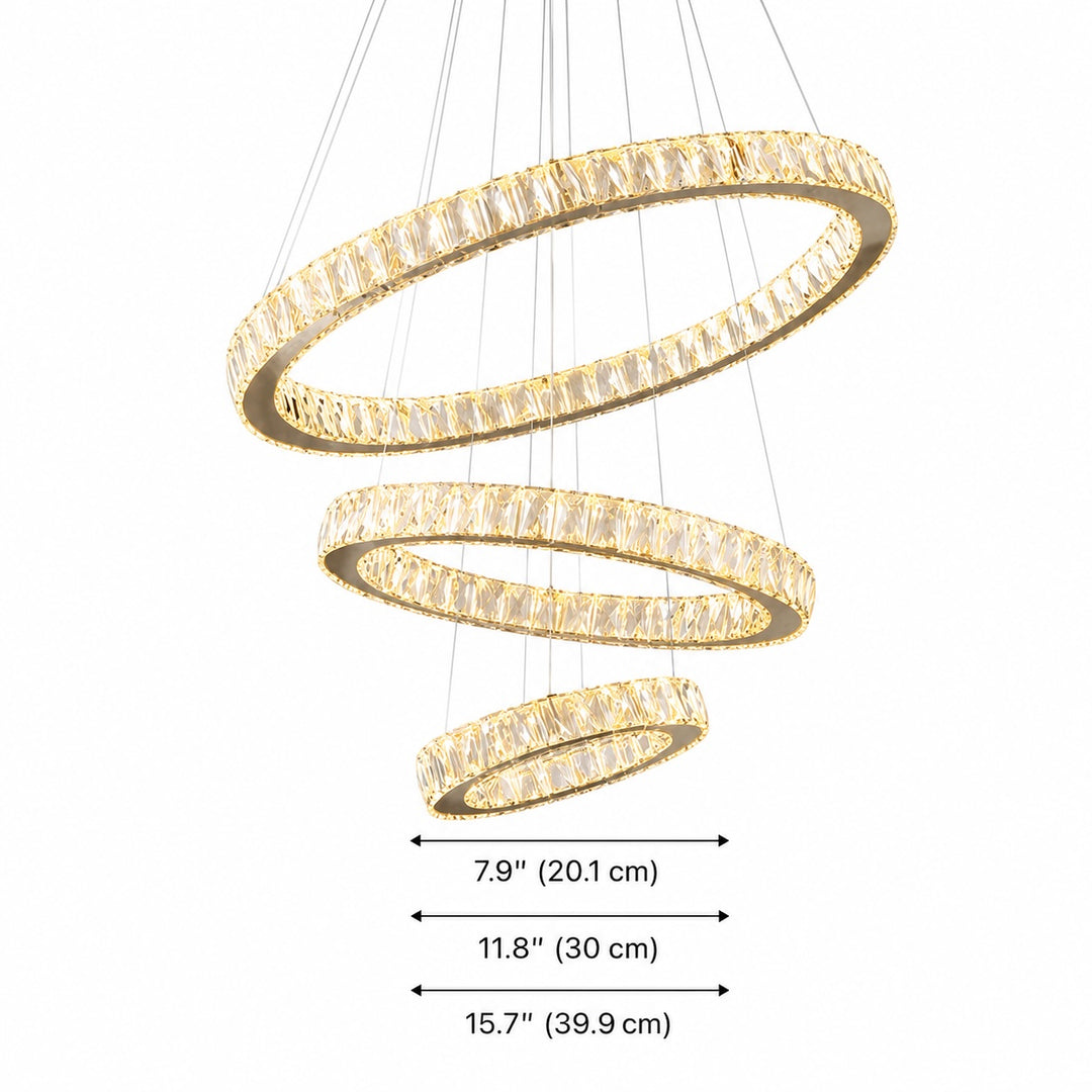 Modern Crystal Chandelier Adjustable Multi-Ring LED Hanging Light Fixture for Dining Room