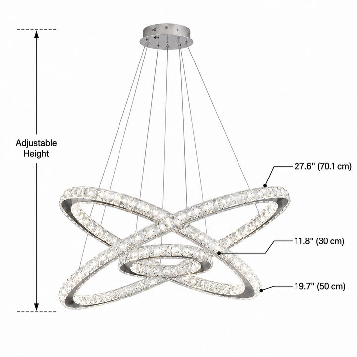 Modern Crystal Chandelier Adjustable Multi-Ring LED Hanging Light Fixture for Dining Room
