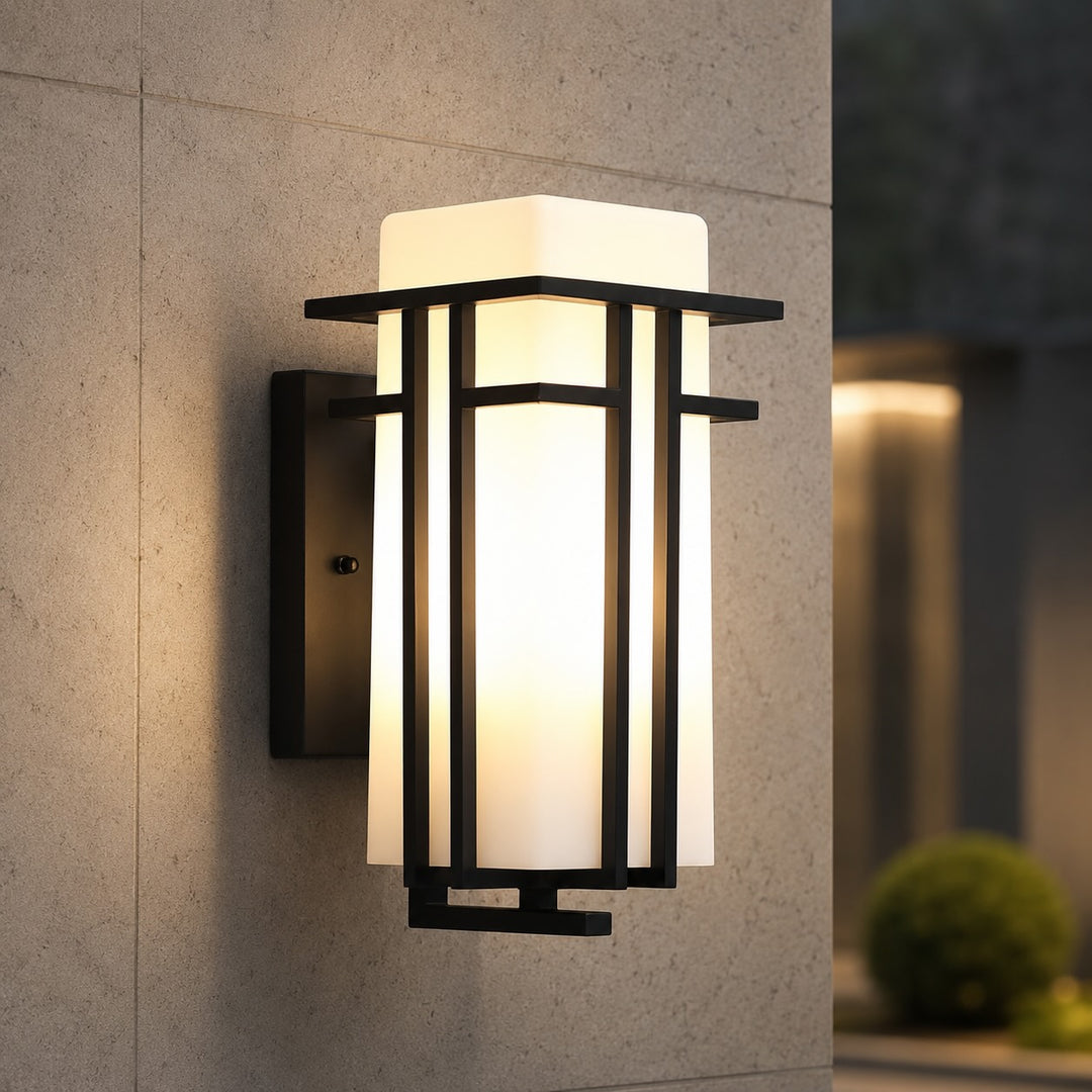 Industrial Outdoor Wall Light Weatherproof Fixture Matte Black Iron and Glass for Gardens and Patios