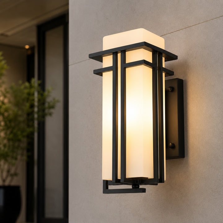 Industrial Outdoor Wall Light Weatherproof Fixture Matte Black Iron and Glass for Gardens and Patios