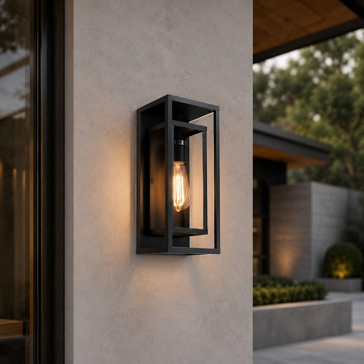 Modern Outdoor Wall Light Sconce Black Aluminum Weatherproof with Tempered Glass
