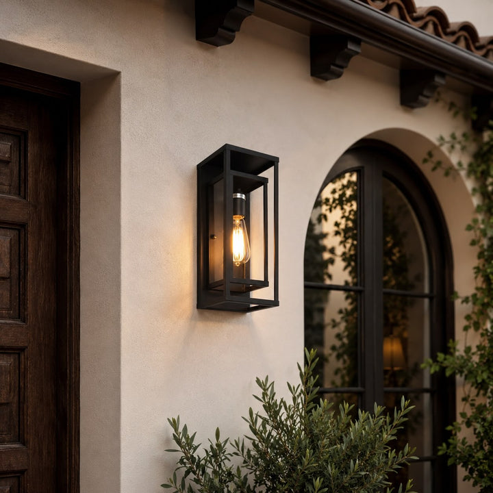 Modern Outdoor Wall Light Sconce Black Aluminum Weatherproof with Tempered Glass