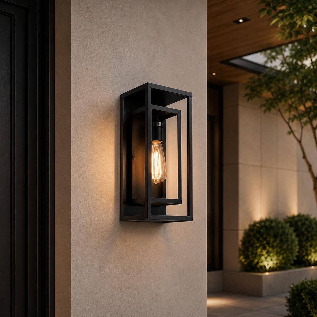 Modern Outdoor Wall Light Sconce Black Aluminum Weatherproof with Tempered Glass