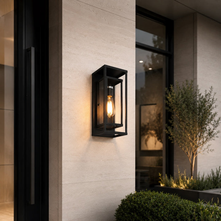 Modern Outdoor Wall Light Sconce Black Aluminum Weatherproof with Tempered Glass