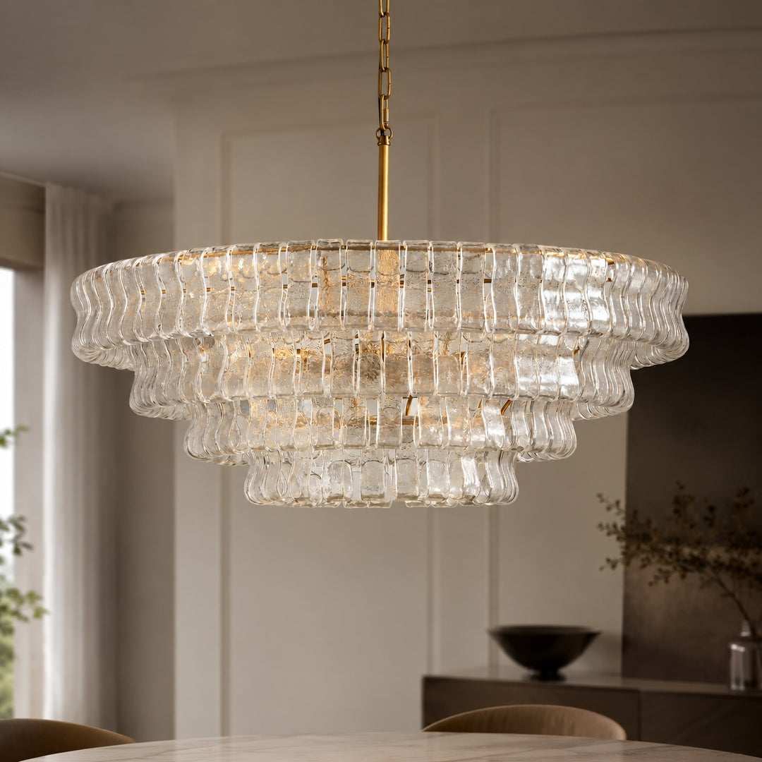 Modern Chandelier Light Adjustable Hanging Glass Steel 6 Bulb Dimmable Indoor Fixture