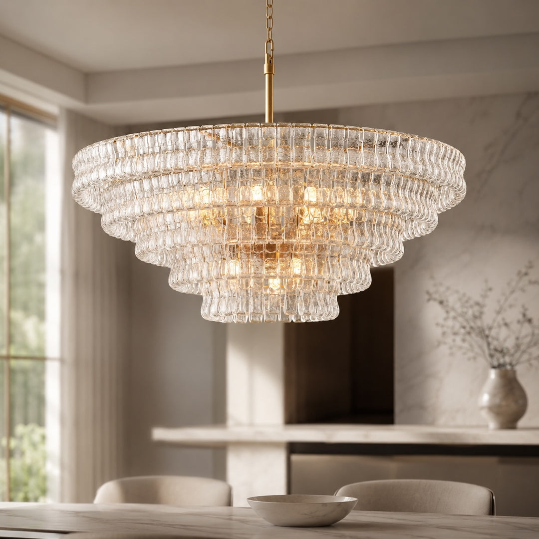 Modern Chandelier Light Adjustable Hanging Glass Steel 6 Bulb Dimmable Indoor Fixture