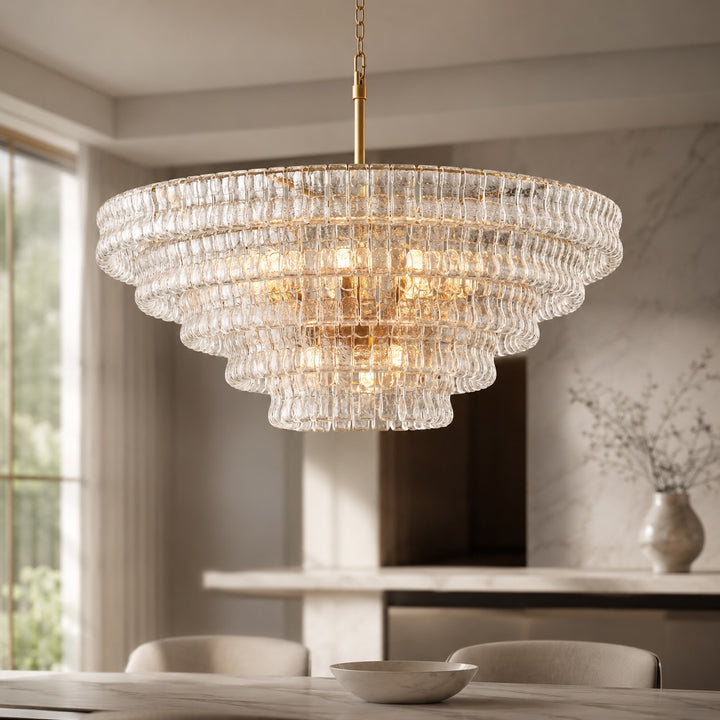 Modern Chandelier Light Adjustable Hanging Glass Steel 6 Bulb Dimmable Indoor Fixture