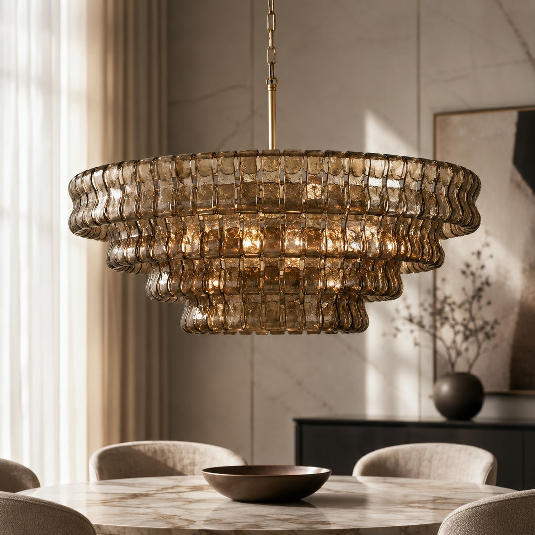 Modern Chandelier Light Adjustable Hanging Glass Steel 6 Bulb Dimmable Indoor Fixture