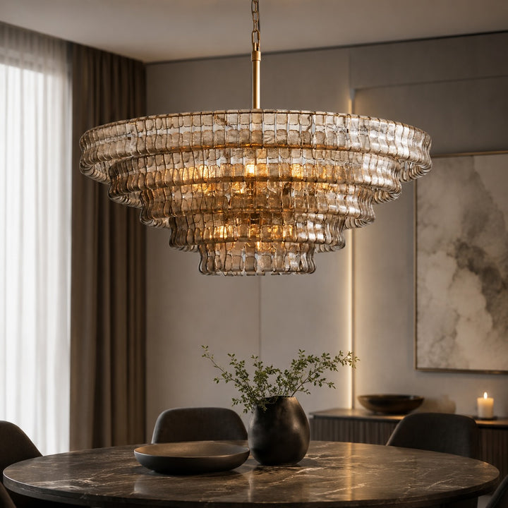 Modern Chandelier Light Adjustable Hanging Glass Steel 6 Bulb Dimmable Indoor Fixture